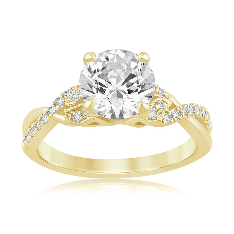 Millicent. Brilliant-Cut Lab Grown 2ct. Diamond Milgrain Leaf Engagement Ring in 14k Yellow Gold image number null